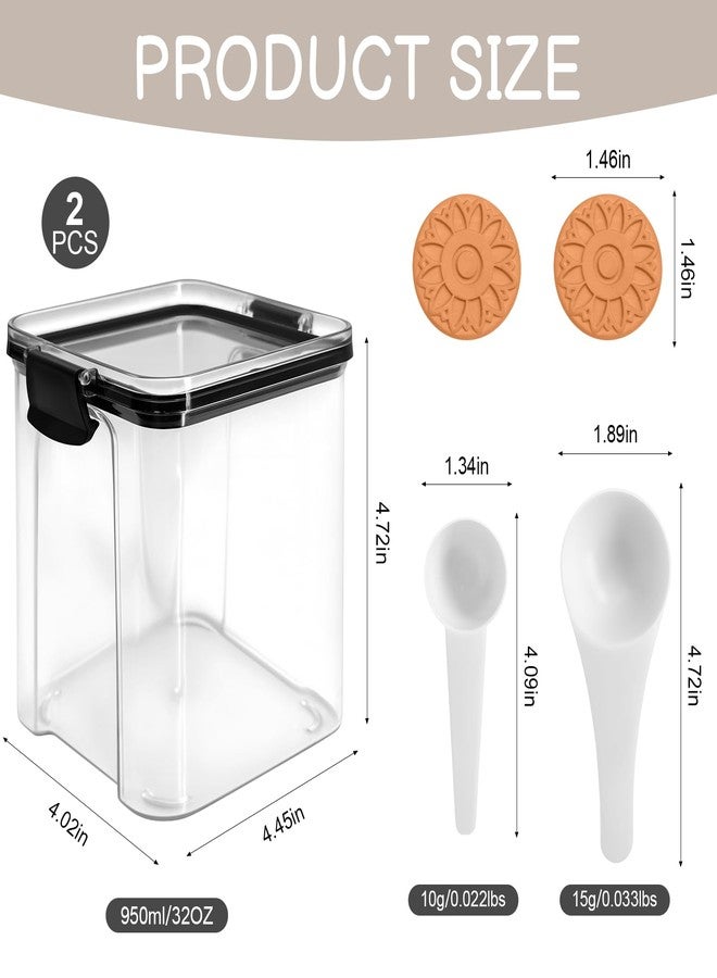 EQUNROY Airtight Brown Sugar Container 950ml (2-Pack) Clear Storage Jars with 2 Brown Sugar Keeper, 20ml & 30ml Measuring Scoops - Stackable Kitchen Canister for Baking, Salt, Snacks - Image 2